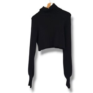 Olivaceous Black Ribbed‎ Knit Cropped Turtleneck Sweater Long Sleeve Women's M